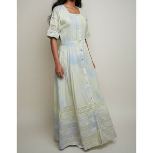 LOVESHACKFANCY Edie Dress Lily Pond Dye Green Long Maxi Crochet Lace Cottagecore